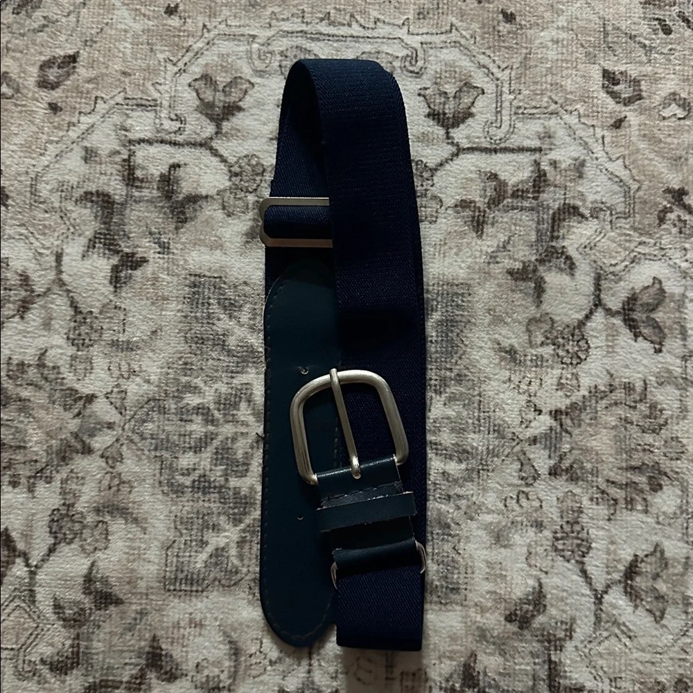 Softball. Baseball. Navy Youth Athletic Belt with Silver Buckle